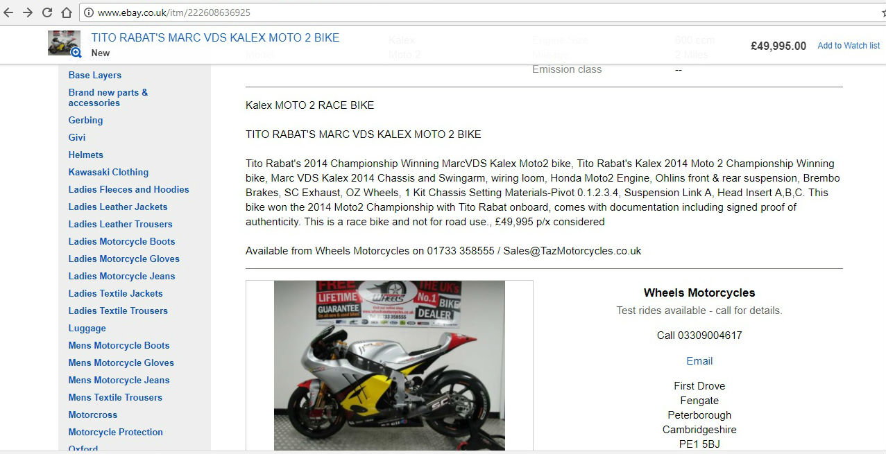'Championship-winning' Moto2 bike reported stolen on Wednesday, machine with same description on eBay by Friday.